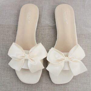 Kailee P Evelyn Satin Slip Bow Slide Sandals